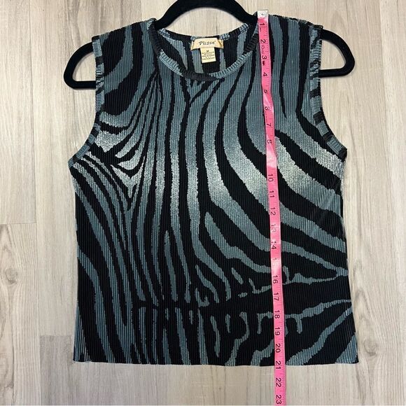 NWOT vintage 90’s abstract tank by Plisse teal black swirl print sz M pleated - Picture 6 of 11